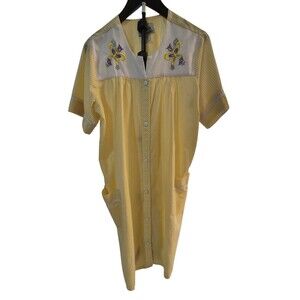 Anthony Richards Mumu House Dress M Yellow Butterflies Seersucker Grandma Core